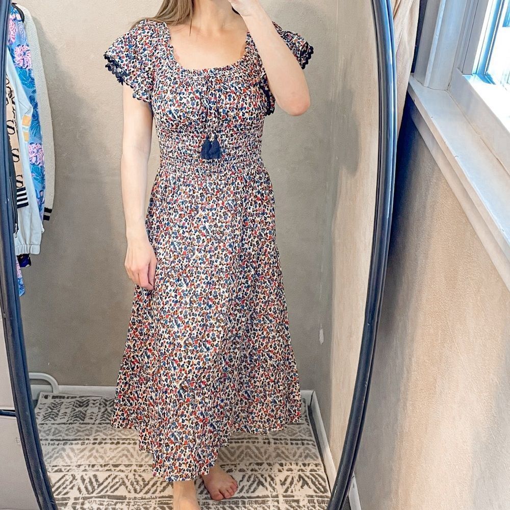 Tory Burch Wildflower Smocked Cotton Midi Dress S - Picture 10 of 10
